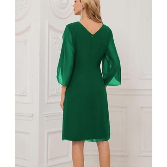 NEW Grace Karin Green Chiffon Shift Dress Sz 18 Flutter Sleeve Cocktail Party - Picture 2 of 5
